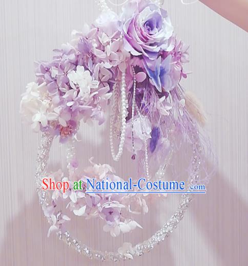 Chinese Traditional Wedding Bridal Bouquet Purple Flowers Bunch Basket for Women