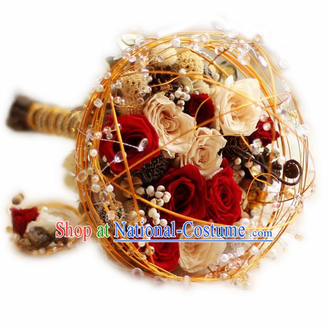 Chinese Traditional Wedding Bridal Bouquet Hand Roses Flowers Bunch for Women