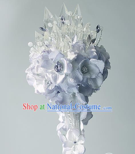 Chinese Traditional Wedding Bridal Bouquet Hand Purple Flowers Crystal Bunch for Women