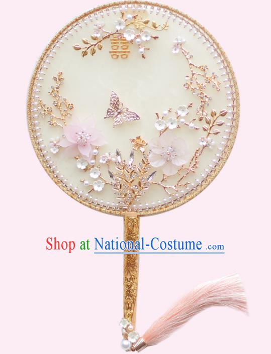 Chinese Traditional Wedding Round Fans Classical Bride Plum Blossom Palace Fan for Women