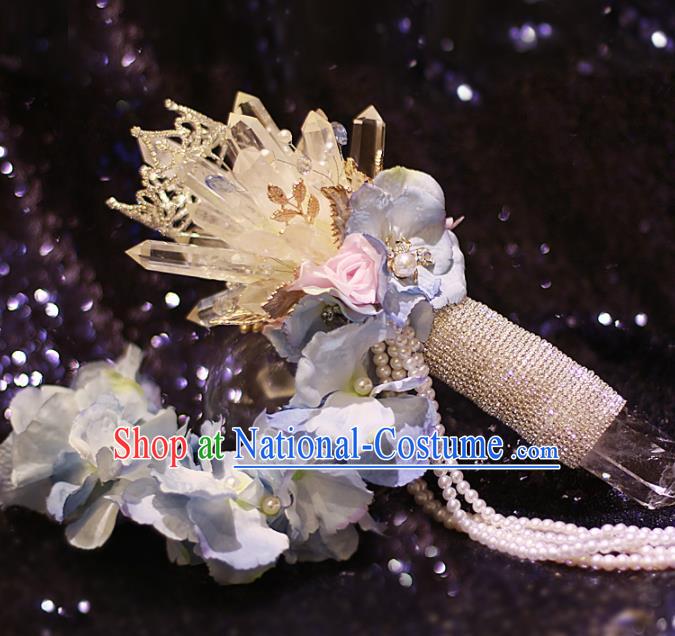 Chinese Traditional Wedding Bridal Bouquet Hand Crystal Bunch Scepter for Women