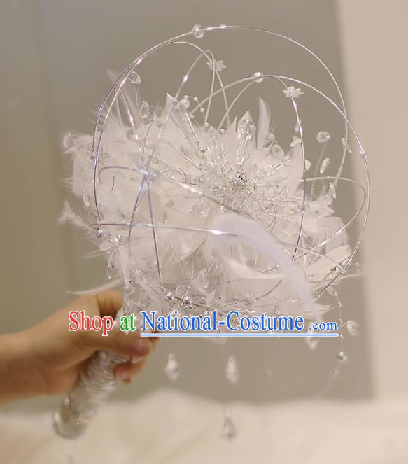 Chinese Traditional Wedding Bridal Bouquet Hand Crystal Feather Bunch Scepter for Women