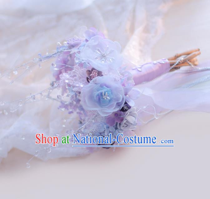 Chinese Traditional Wedding Bridal Bouquet Hand Light Purple Flowers Bunch for Women