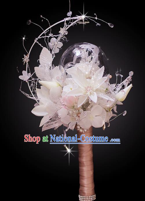 Chinese Traditional Wedding Bridal Bouquet Hand Crystal Ball Flowers Bunch for Women