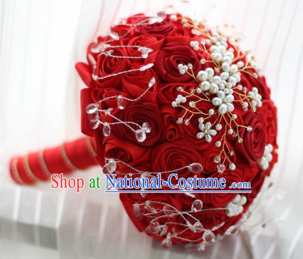 Top Grade Wedding Bridal Bouquet Hand Red Rose Flowers Bunch for Women