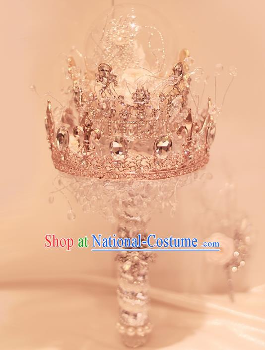 Top Grade Wedding Bridal Bouquet Hand Crystal Royal Crown Bunch for Women