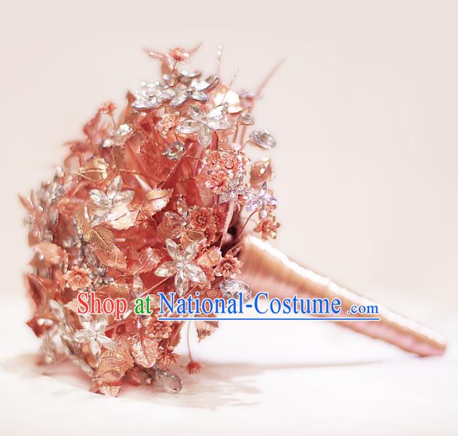 Chinese Traditional Wedding Bridal Bouquet Hand Champaign Gold Flowers Bunch for Women