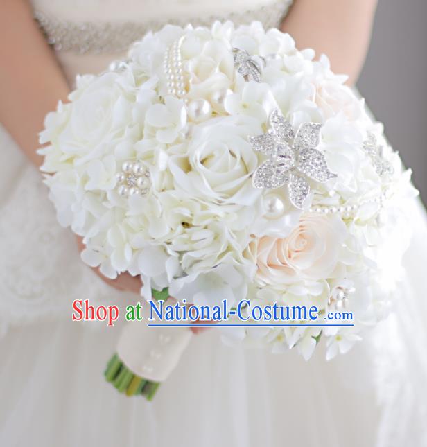 Top Grade Wedding Bridal Bouquet Hand White Flowers Bunch for Women