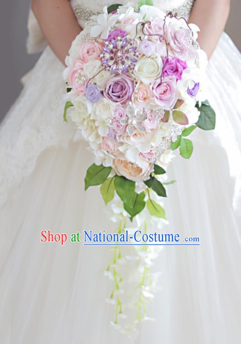 Top Grade Wedding Bridal Bouquet Hand Rose Flowers Bunch for Women