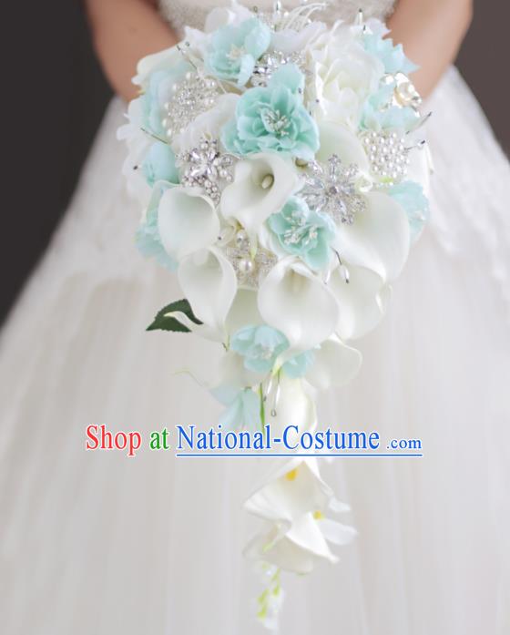 Top Grade Wedding Bridal Bouquet Hand White Common Callalily Flowers Bunch for Women