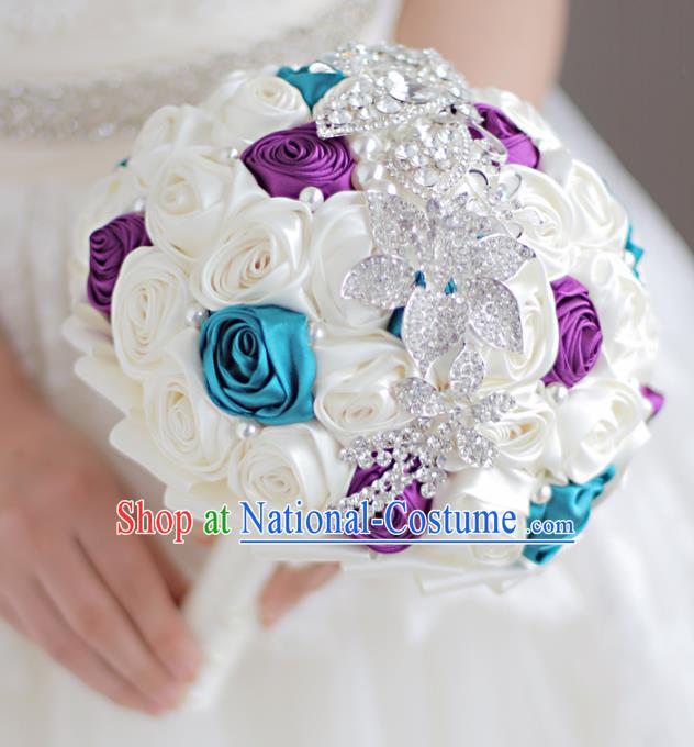 Top Grade Wedding Bridal Bouquet Hand Silk Rose Flowers Bunch for Women