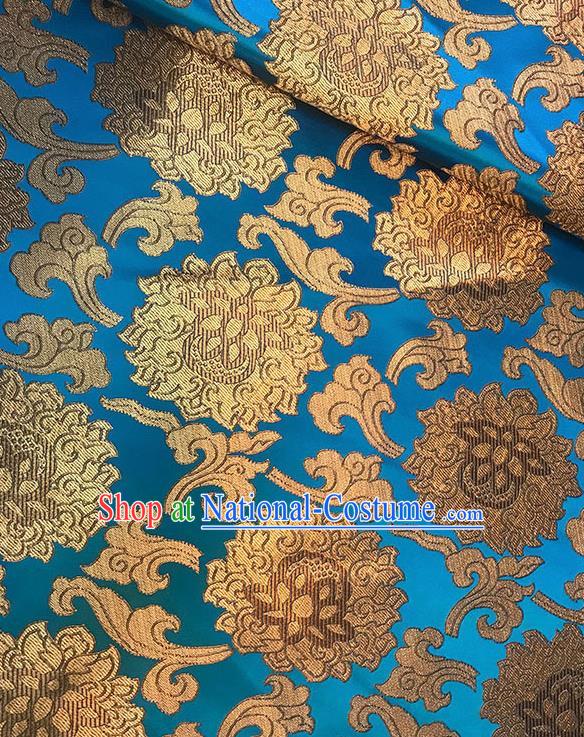 Asian Chinese Twine Lotus Pattern Blue Brocade Fabric Traditional Silk Fabric Tang Suit Material