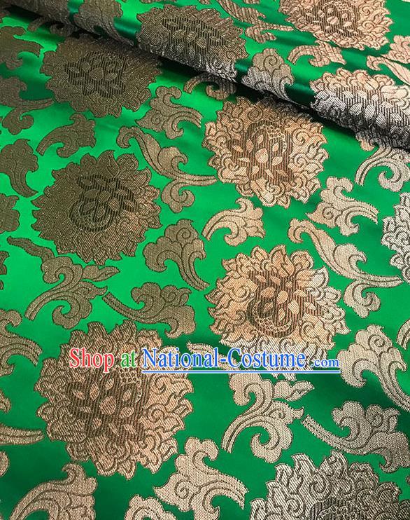 Asian Chinese Twine Lotus Pattern Green Brocade Fabric Traditional Silk Fabric Tang Suit Material