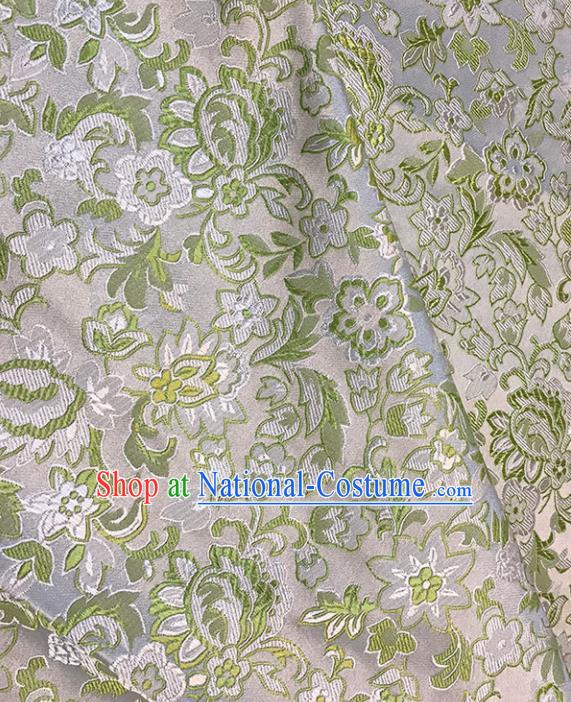 Asian Chinese Royal Flowers Pattern White Brocade Fabric Traditional Silk Fabric Tang Suit Material