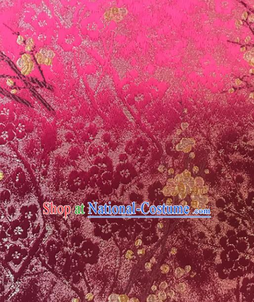 Asian Chinese Royal Plum Blossom Pattern Rosy Brocade Fabric Traditional Silk Fabric Tang Suit Material