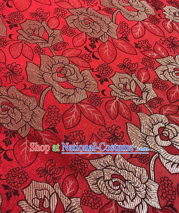 Asian Chinese Royal Roses Pattern Red Brocade Fabric Traditional Silk Fabric Tang Suit Material