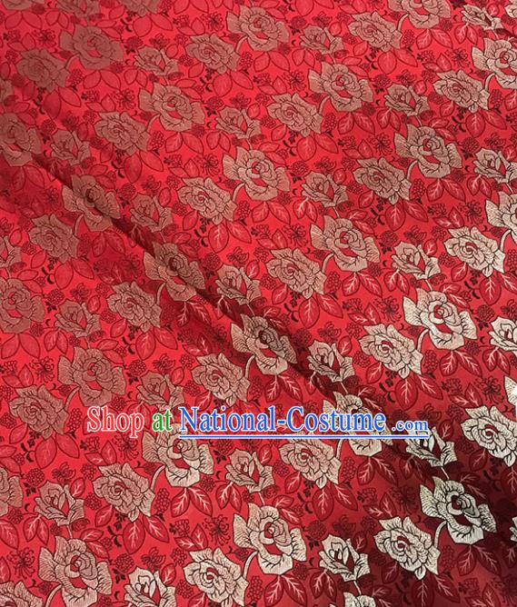 Asian Chinese Royal Roses Pattern Red Brocade Fabric Traditional Silk Fabric Tang Suit Material