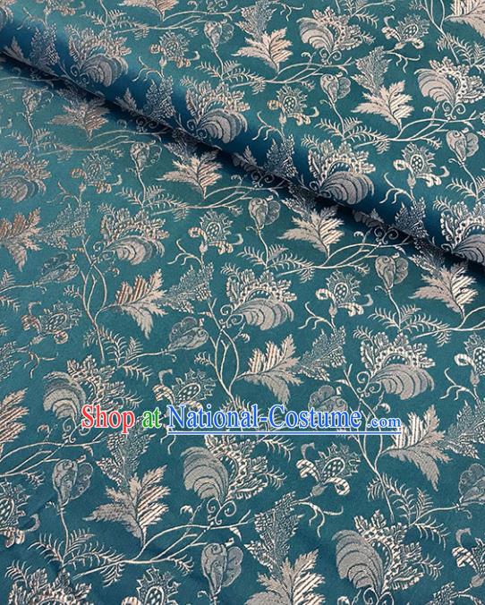 Asian Chinese Royal Twine Leaf Pattern Green Brocade Fabric Traditional Silk Fabric Tang Suit Material