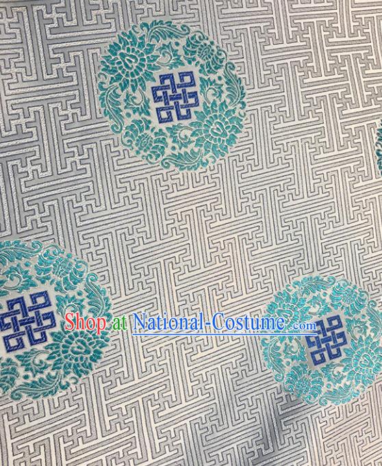 Asian Chinese Royal Peony Pattern White Brocade Fabric Traditional Silk Fabric Tang Suit Material