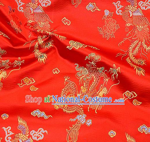 Asian Chinese Royal Dragon Pattern Red Brocade Fabric Traditional Silk Fabric Tang Suit Material