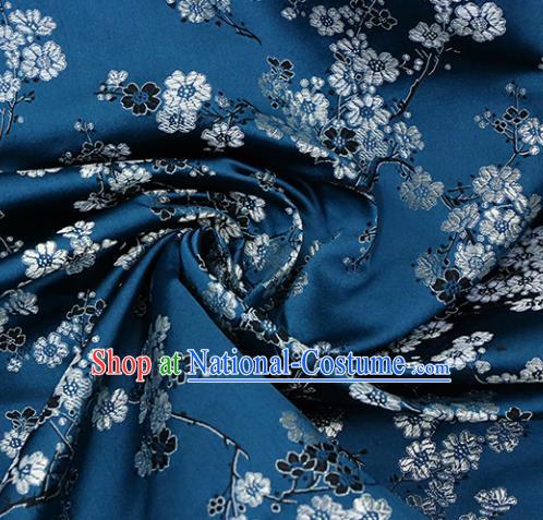 Asian Chinese Royal Plum Blossom Pattern Blue Brocade Fabric Traditional Silk Fabric Tang Suit Material