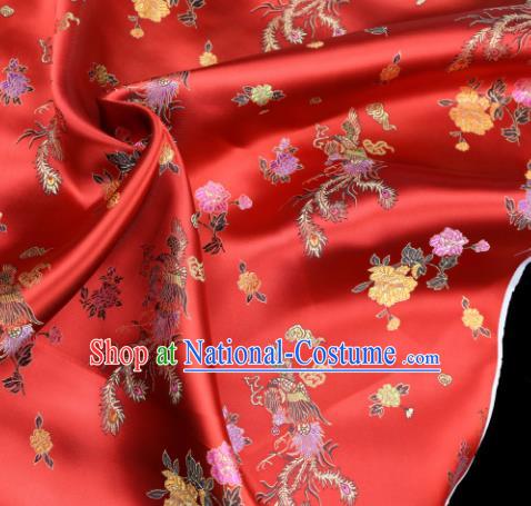 Asian Chinese Royal Phoenix Peony Pattern Red Brocade Fabric Traditional Silk Fabric Tang Suit Material