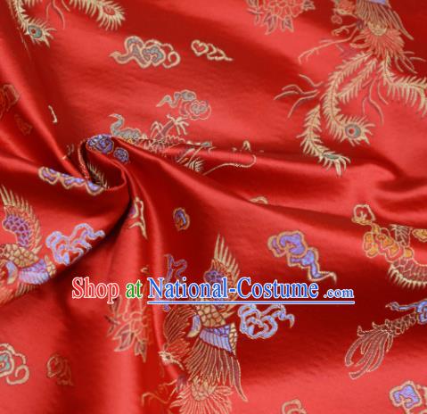 Asian Chinese Royal Phoenix Pattern Red Brocade Fabric Traditional Silk Fabric Tang Suit Material