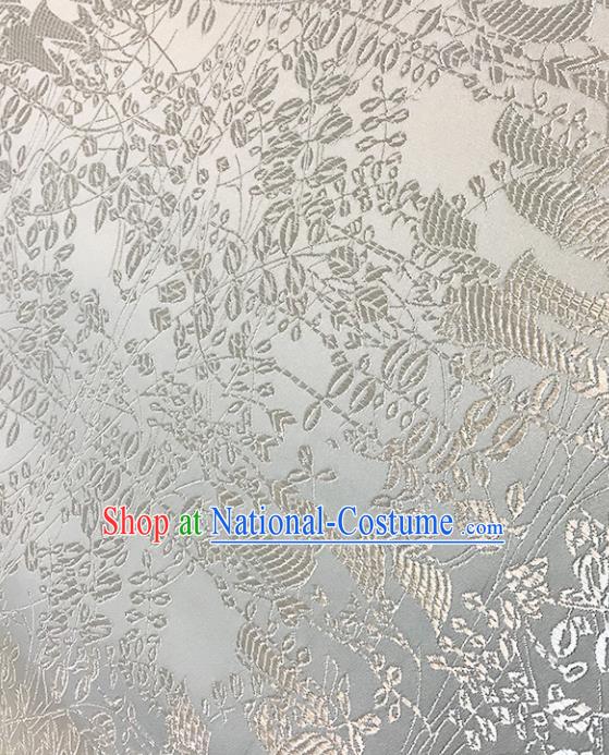 Asian Chinese Royal Leaf Pattern White Brocade Fabric Traditional Silk Fabric Tang Suit Material