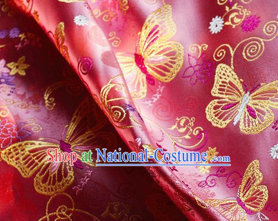 Asian Chinese Royal Butterfly Pattern Pink Brocade Fabric Traditional Silk Fabric Tang Suit Material