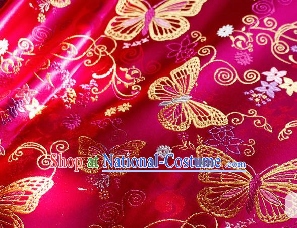 Asian Chinese Royal Butterfly Pattern Rosy Brocade Fabric Traditional Silk Fabric Tang Suit Material