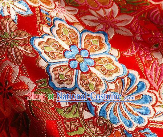 Asian Chinese Royal Hexagonal Flower Pattern Red Brocade Fabric Traditional Silk Fabric Tang Suit Material