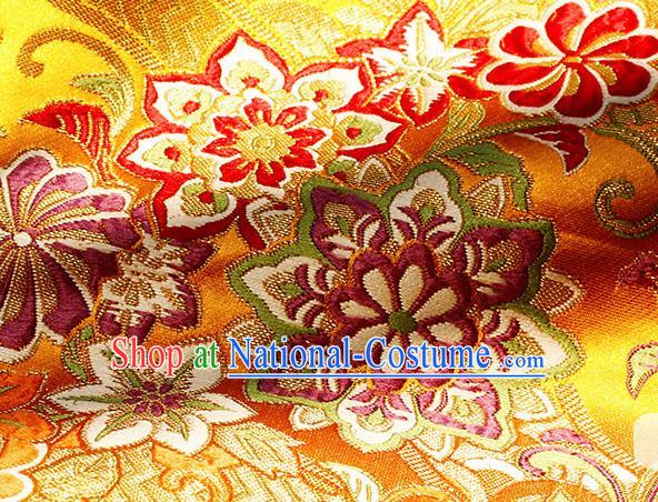 Asian Chinese Royal Hexagonal Flower Pattern Golden Brocade Fabric Traditional Silk Fabric Tang Suit Material