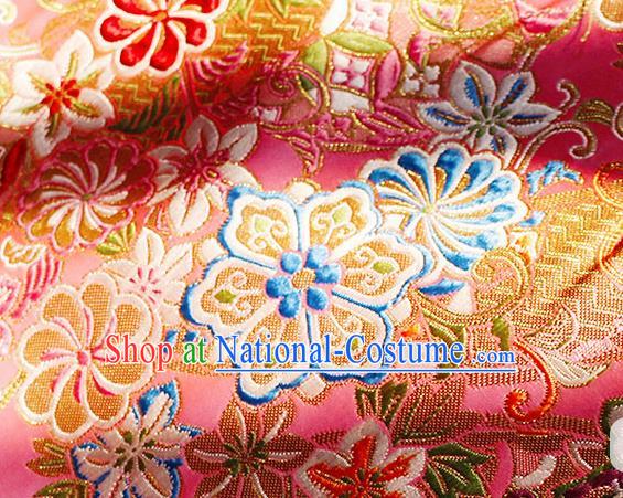 Asian Chinese Royal Hexagonal Flower Pattern Pink Brocade Fabric Traditional Silk Fabric Tang Suit Material