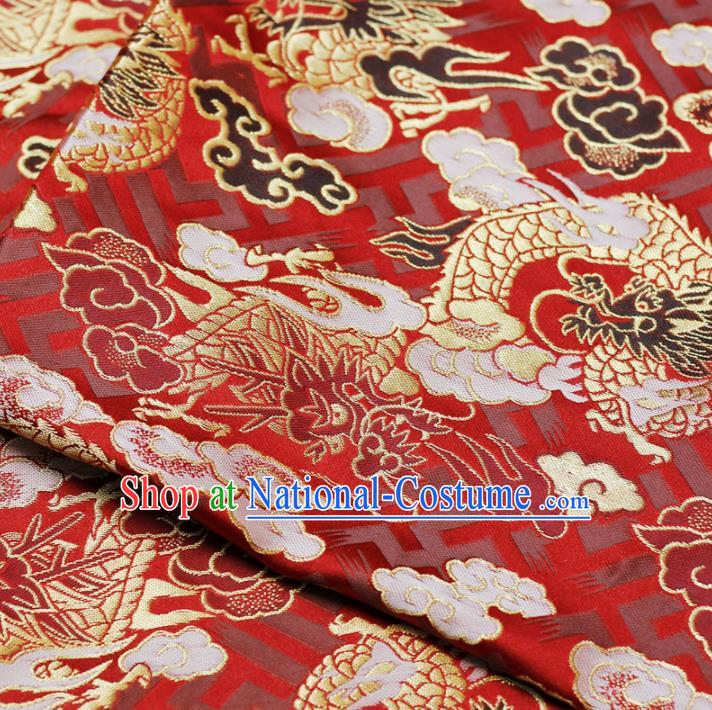 Asian Chinese Royal Cloud Dragon Pattern Red Brocade Fabric Traditional Silk Fabric Tang Suit Material