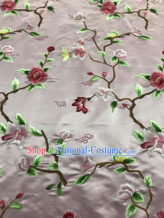 Asian Chinese Royal Embroidered Flowers Pattern Pink Brocade Fabric Traditional Cheongsam Silk Fabric Material