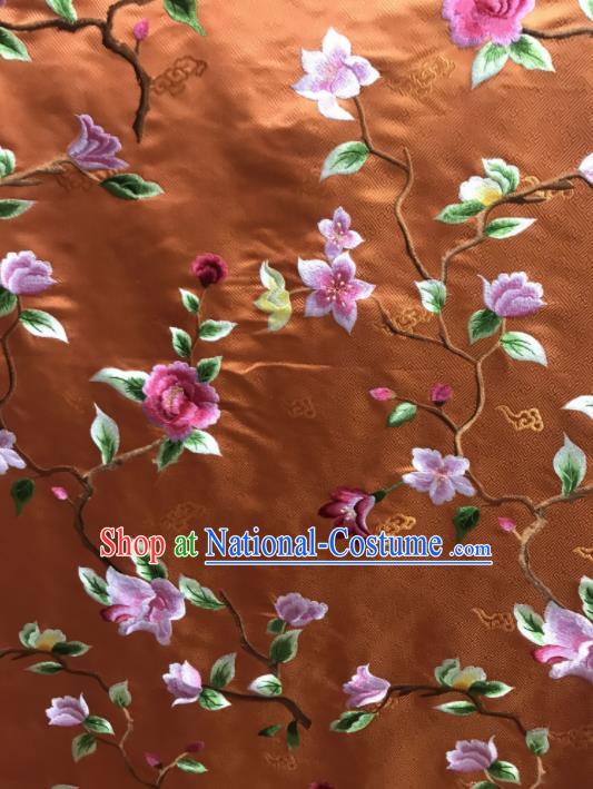 Asian Chinese Royal Embroidered Flowers Pattern Bronze Brocade Fabric Traditional Cheongsam Silk Fabric Material