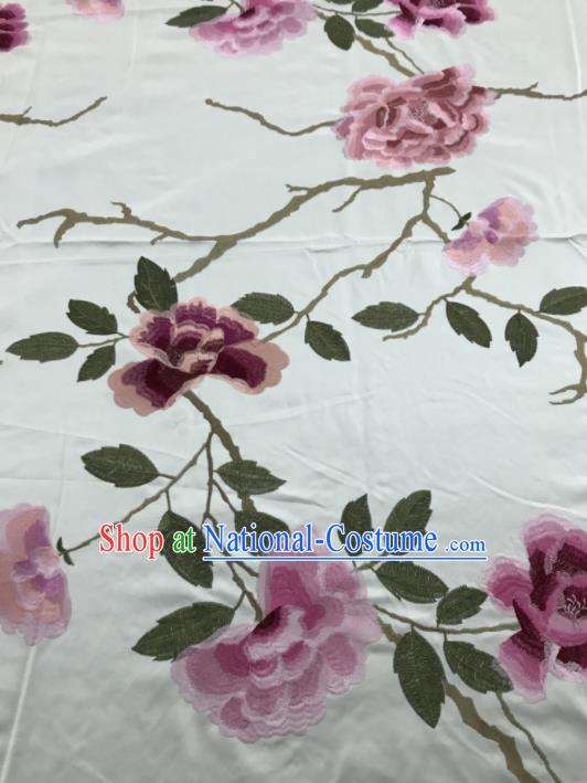 Asian Chinese Royal Embroidered Peony Pattern Blue Brocade Fabric Traditional Cheongsam Silk Fabric Material