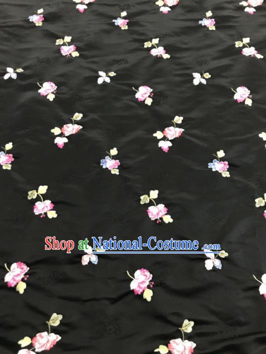 Asian Chinese Embroidered Begonia Flower Pattern Black Brocade Fabric Traditional Cheongsam Silk Fabric Material