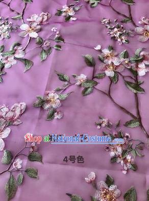 Asian Chinese Embroidered Peach Blossom Pattern Purple Silk Fabric Material Traditional Cheongsam Brocade Fabric