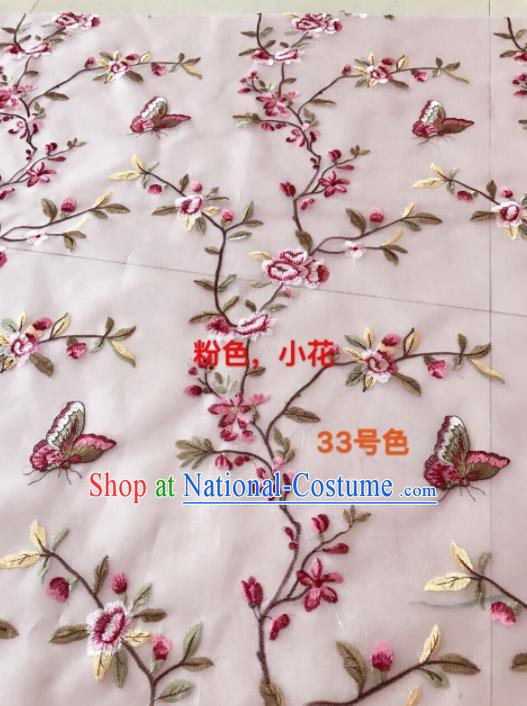 Asian Chinese Embroidered Peach Flowers Pattern Pink Silk Fabric Material Traditional Cheongsam Brocade Fabric