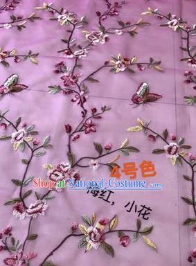 Asian Chinese Embroidered Peach Flowers Pattern Rosy Silk Fabric Material Traditional Cheongsam Brocade Fabric