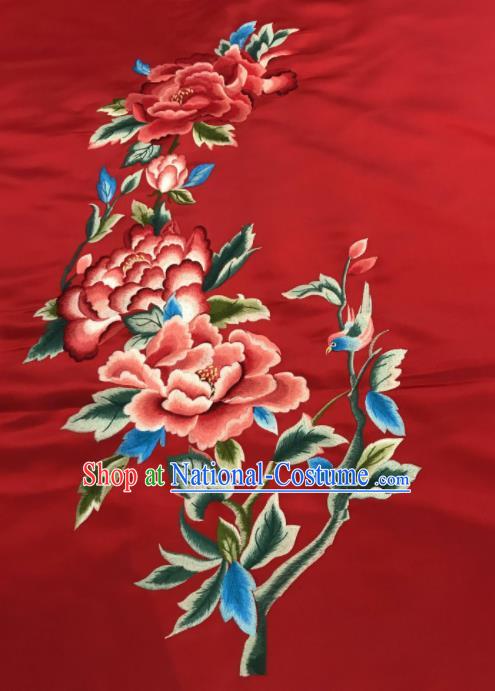 Asian Chinese Embroidered Peony Pattern Red Silk Fabric Material Traditional Cheongsam Brocade Fabric