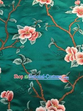 Asian Chinese Suzhou Embroidered Peach Blossom Pattern Green Silk Fabric Material Traditional Cheongsam Brocade Fabric