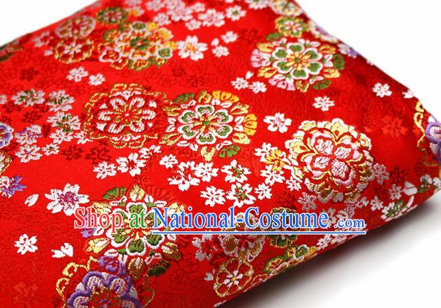 Asian Chinese Royal Cherry Blossom Pattern Red Brocade Fabric Traditional Silk Fabric Kimono Material