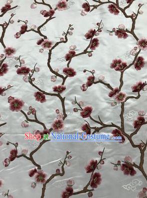 Asian Chinese Suzhou Embroidered Wintersweet Pattern White Silk Fabric Material Traditional Cheongsam Brocade Fabric