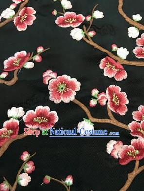 Asian Chinese Suzhou Embroidered Wintersweet Pattern Black Silk Fabric Material Traditional Cheongsam Brocade Fabric