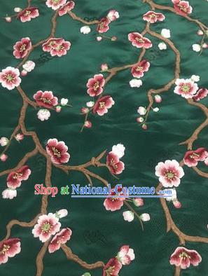 Asian Chinese Suzhou Embroidered Wintersweet Pattern Green Silk Fabric Material Traditional Cheongsam Brocade Fabric