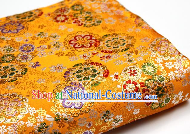 Asian Chinese Royal Cherry Blossom Pattern Golden Brocade Fabric Traditional Silk Fabric Kimono Material