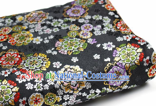 Asian Chinese Royal Cherry Blossom Pattern Black Brocade Fabric Traditional Silk Fabric Kimono Material