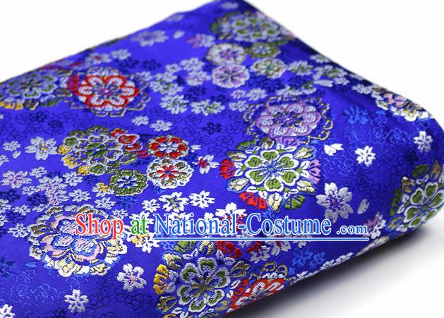 Asian Chinese Royal Cherry Blossom Pattern Royalblue Brocade Fabric Traditional Silk Fabric Kimono Material